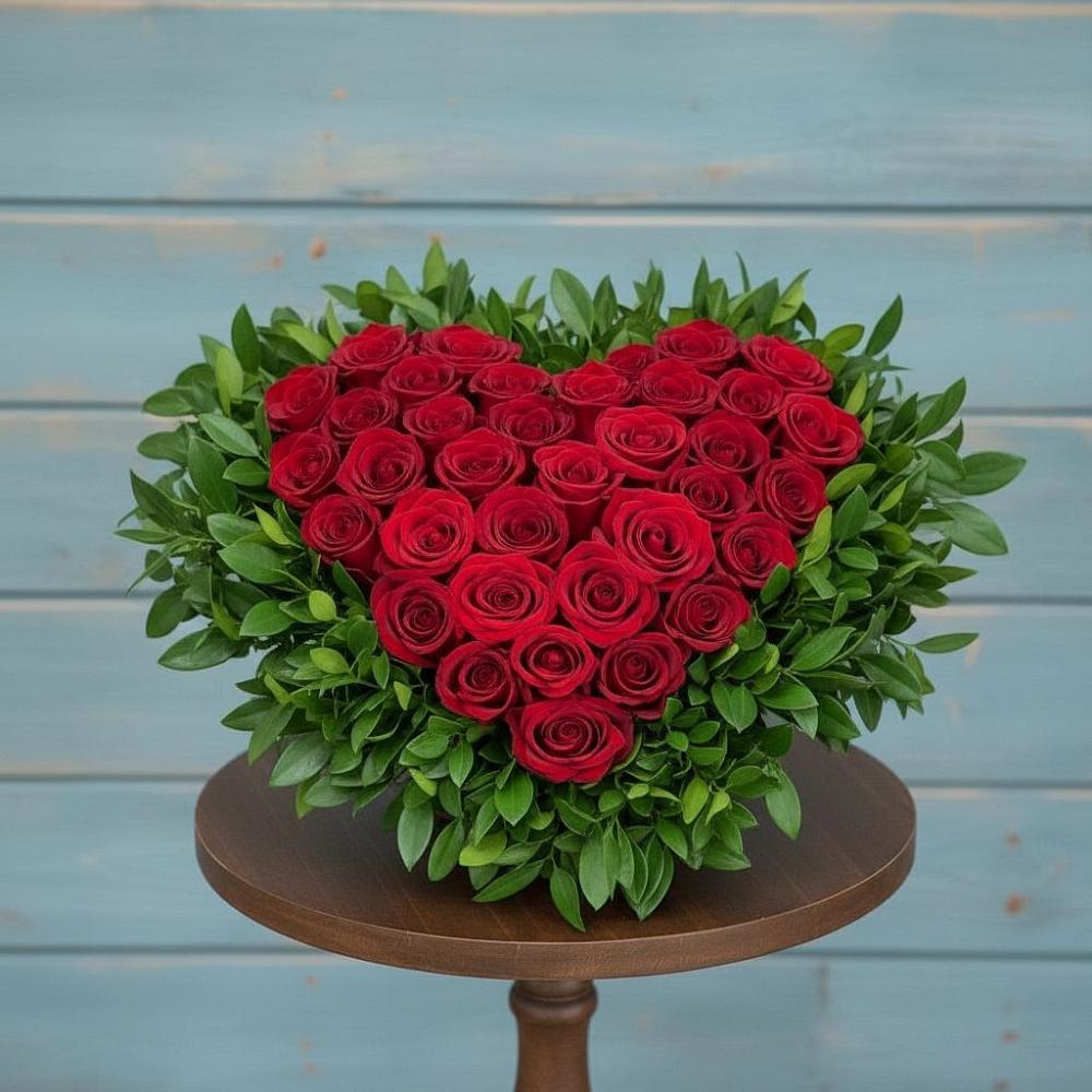 Цветочная композиция из Розы в виде сердца в Иссе