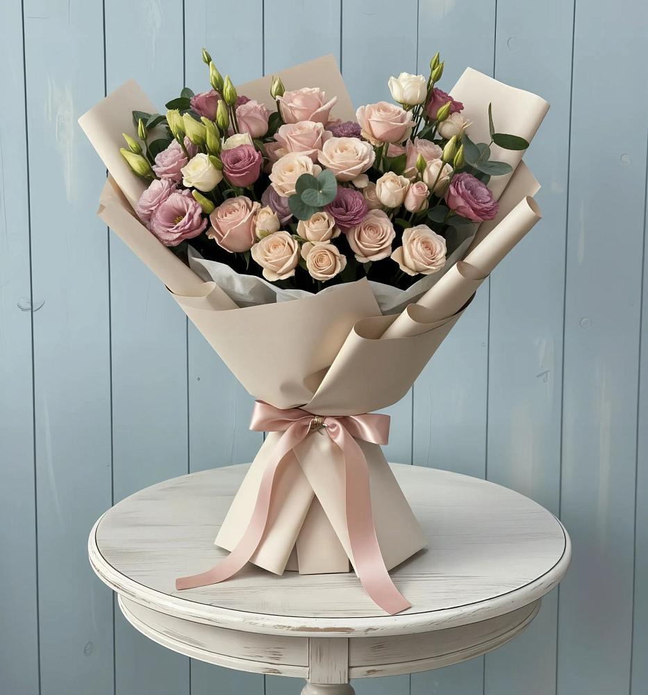 Букет цветов из: Розы и Лизиантусы в Иссе