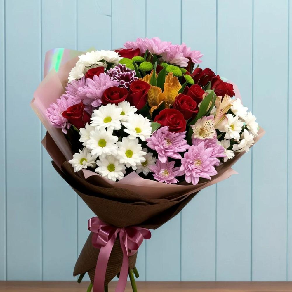 Букет цветов из: Розы, Хризантемы и Альстромерии в Иссе