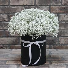 Цветочная композиция из Гипсофила в шляпной коробке в Иссе
